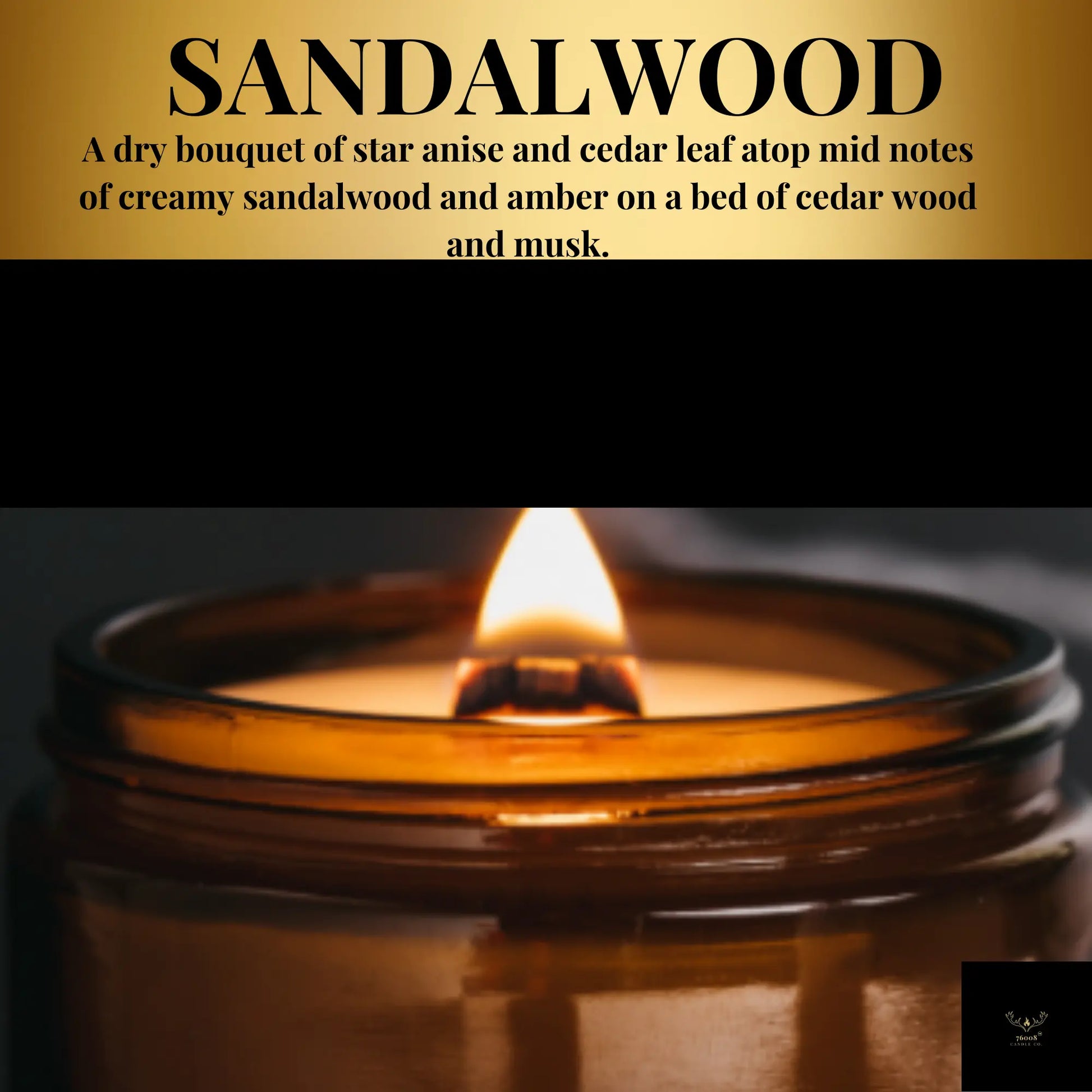 Luxury Sandalwood Scented Candle | Aromatherapy Wood Wick Candles for Home | Handcrafted Long - Lasting Soy Wax Candles | Sandalwood Scented Candles 76008 Candle Co.