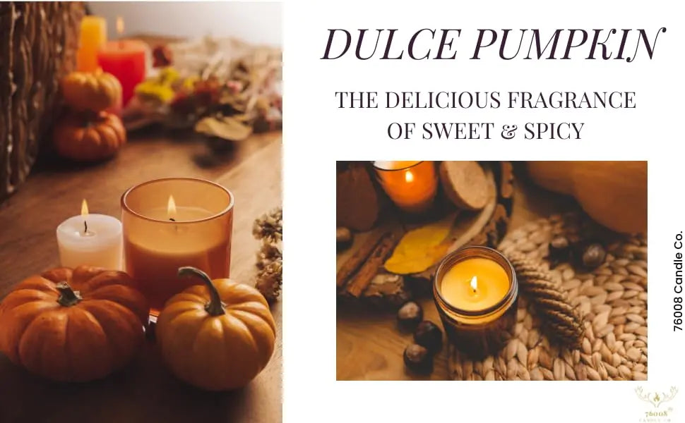 76008 Candle Co. Dulce Pumpkin Scented Candle | Signature Amber Glass Jar (8 oz.) | Luxury Candles For Home | Wood Wick Soy Candles | 76008 Candle Co. LLC