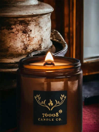 76008 Candle Co. Dulce Pumpkin Scented Candle | Signature Amber Glass Jar (8 oz.) | Luxury Candles For Home | Wood Wick Soy Candles | 76008 Candle Co. LLC