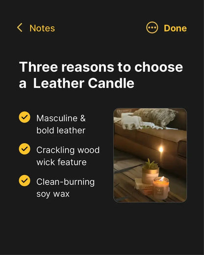 🔥Leather Scented Candle – Father’s Day Gift for Him | Hand-Poured Soy Wood Wick Candle 76008 Candle Co. LLC