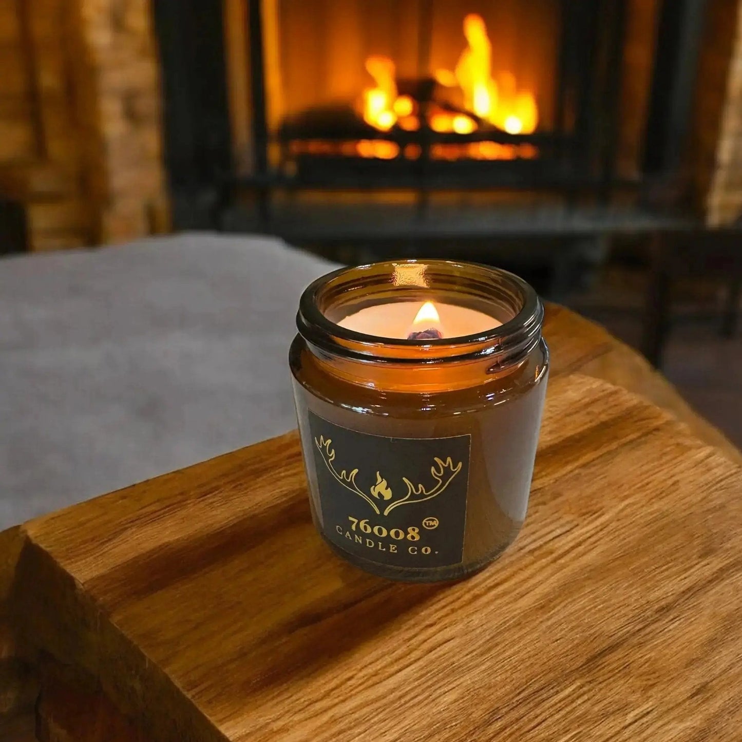 Leather Scented Candle – 8 oz Medium Amber Jar | 30+ Hour Burn Leathercandle.com home of 76008 Candle Co.