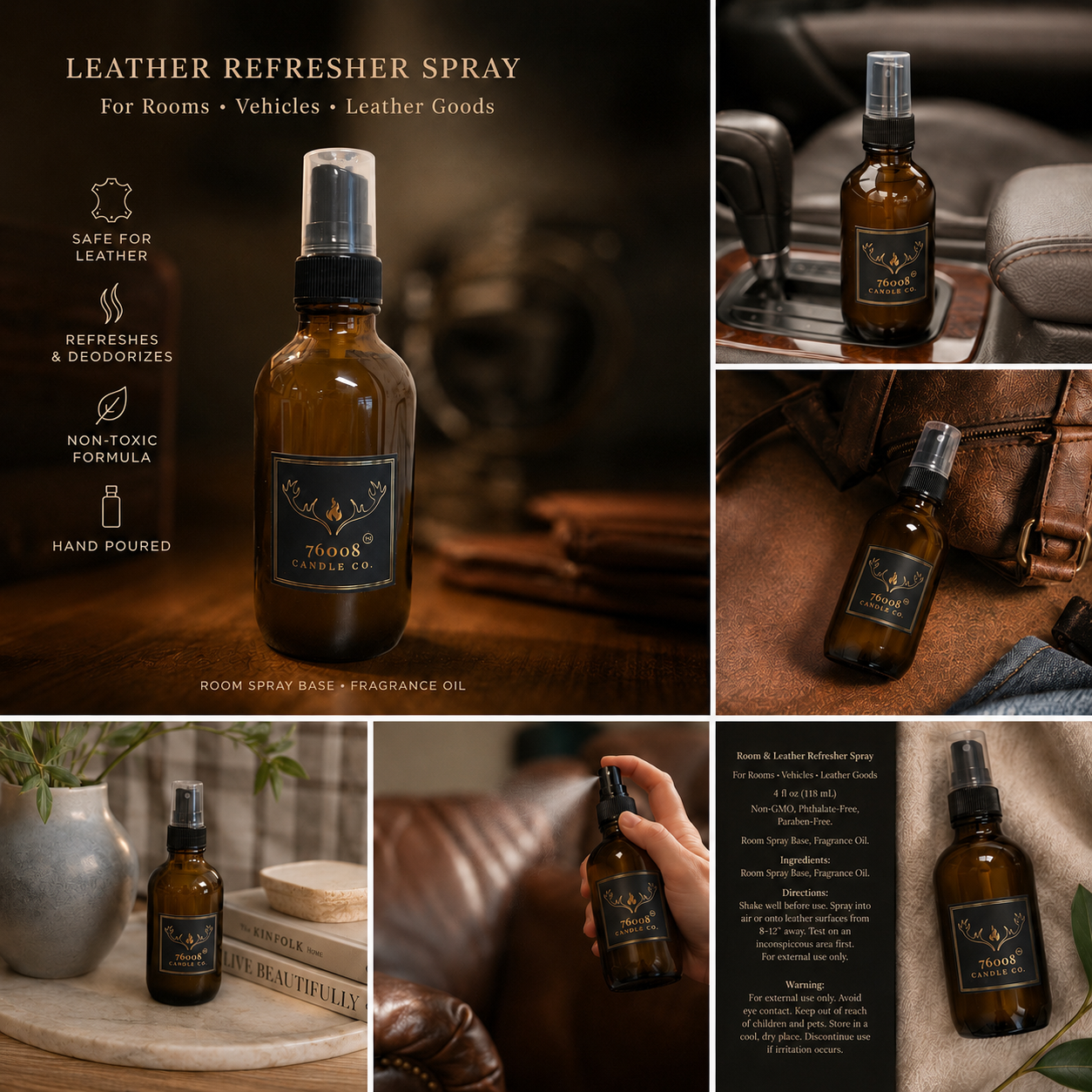Leather Scented Air Spray – 4 oz | Room & Car Freshener