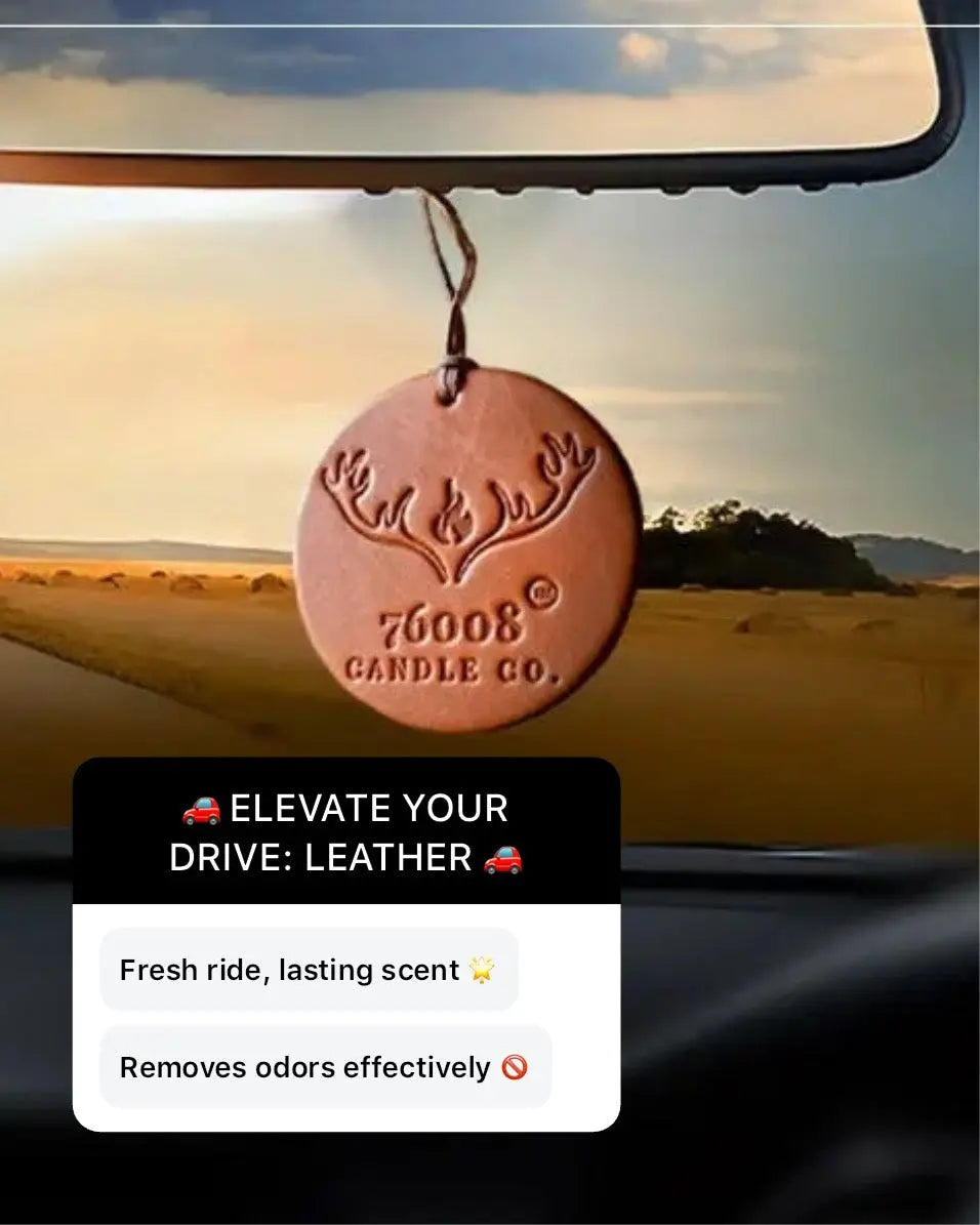 Best Leather Scented Car Air Freshener | Masculine Auto Air Freshener Gift for Him | Gift for the Man that Has It All 76008 Candle Co. LLC