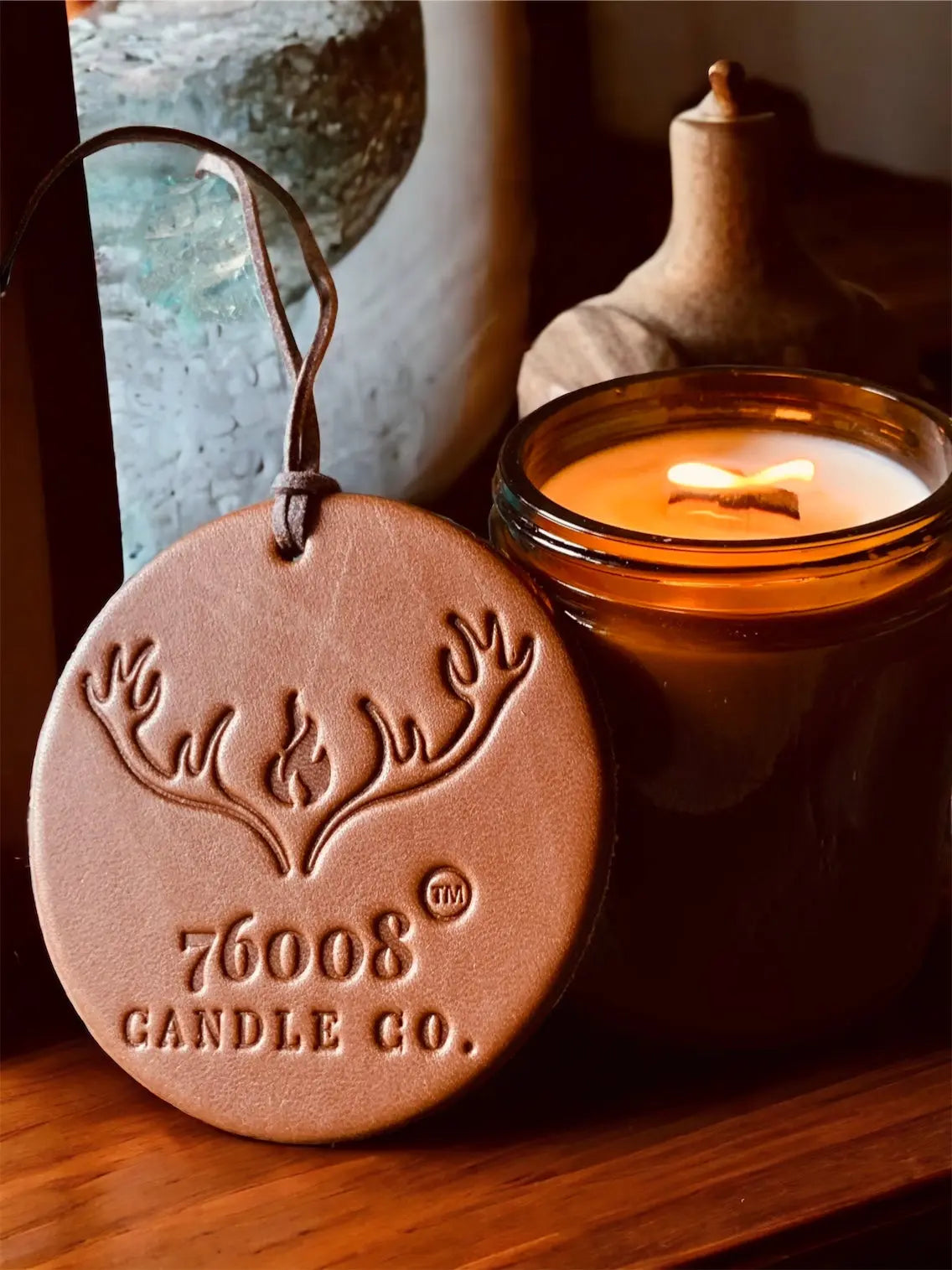 Leather Scented Candle |  Scented Candles for Men | Valentines Day Candles for Him | Wood Wick Soy Candle | 40+ Hour Burn 76008 Candle Co. LLC