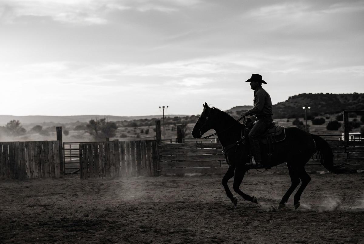 Black-and-white cowboy banner