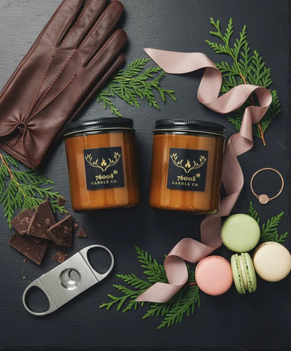 2-Pack Leather Candle Gift Set — Leather + Leather Vanilla (8 oz Each) | Wood Wick, Hand-Poured in Texas 76008 Candle Co.