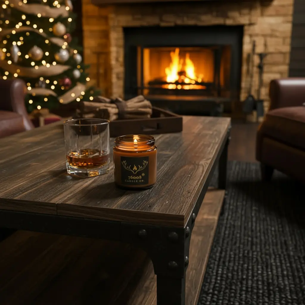 Industrial Table with Whiskey & Wood Wick
