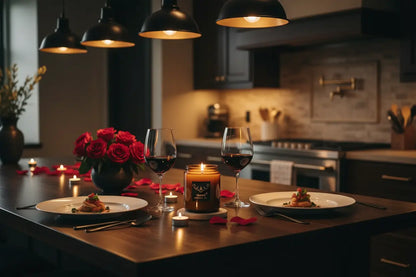 Kitchen island dinner setup