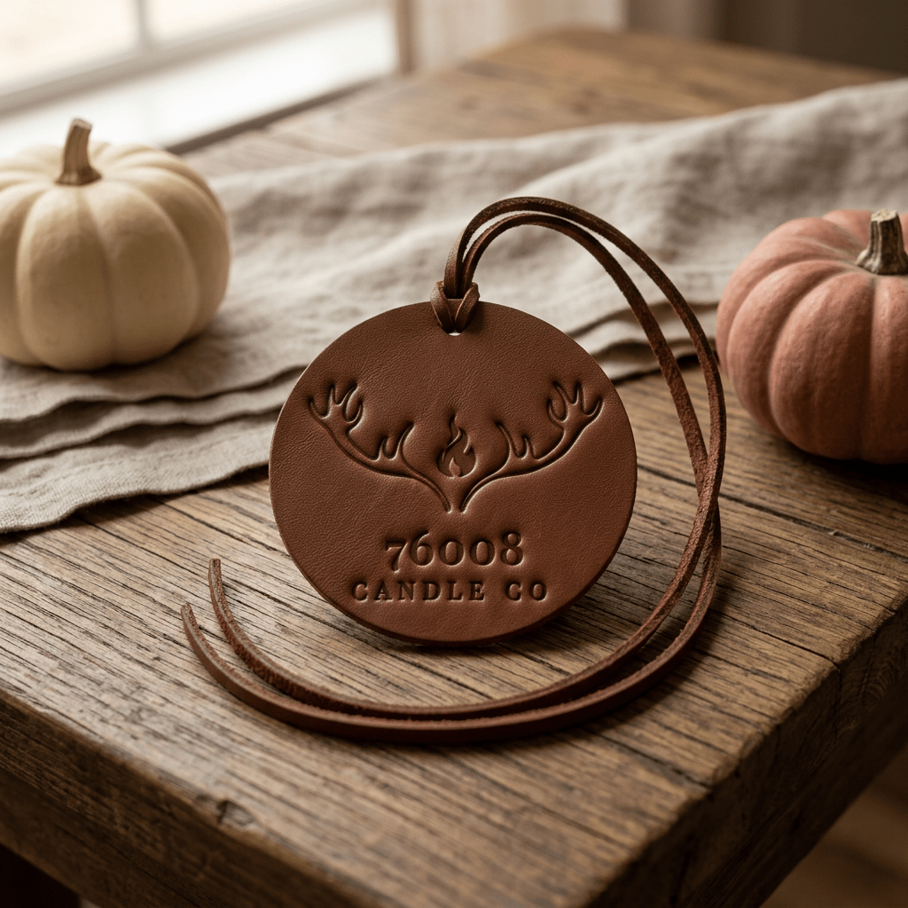 Leather Car Air Freshener | Hanging Leather Disc | 76008 Candle Co. - 76008 Candle Co.