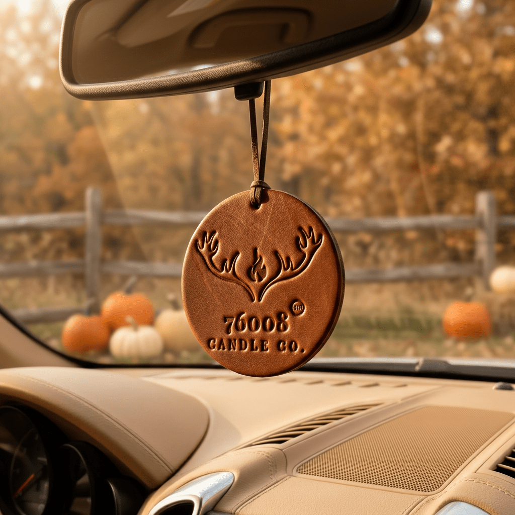 Leather Car Air Freshener | Hanging Leather Disc | 76008 Candle Co. - 76008 Candle Co.