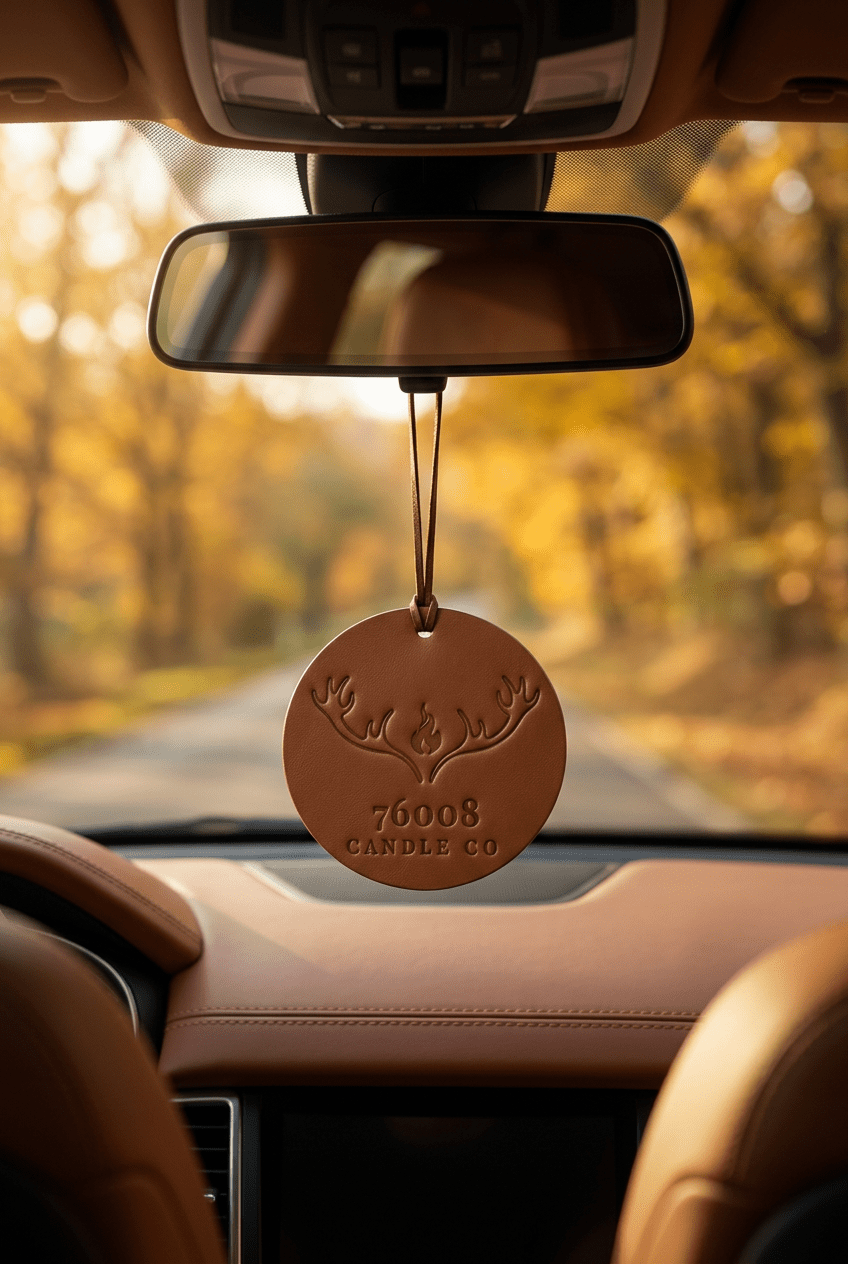 Leather Car Air Freshener | Hanging Leather Disc | 76008 Candle Co. - 76008 Candle Co.