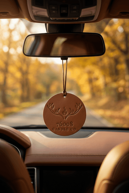 Leather Car Air Freshener | Hanging Leather Disc | 76008 Candle Co. - 76008 Candle Co.