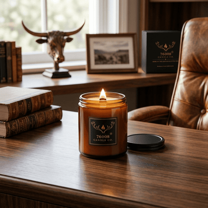Leather + Cedarwood Wood Wick Candle - 76008 Candle Co.