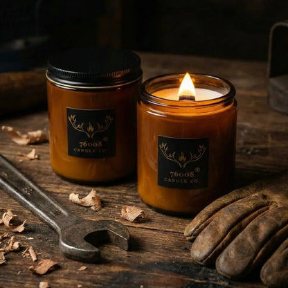 Leather Vanilla Candle | Wood Wick Soy Candle | 76008 Candle Co. - 76008 Candle Co.
