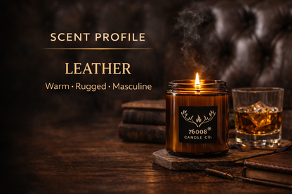 Leather Scented Candle for Men | Wood Wick Soy Candle | 76008 Candle Co
