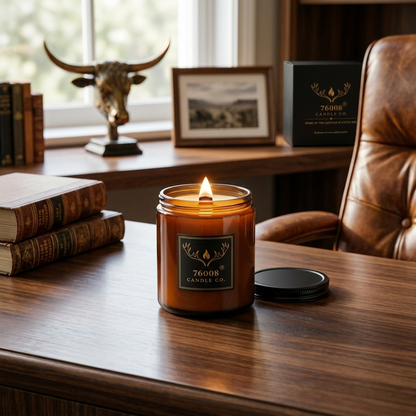 Leather + Black Gold Wood Wick Soy Candle