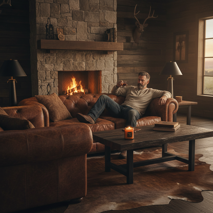 Vintage Leather Candle | Hand-Poured with Wood Wick Crackle | Masculine Home Decor - 76008 Candle Co.