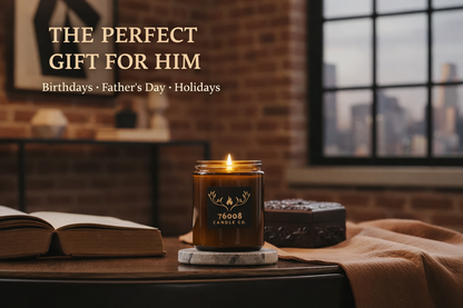 Leather Scented Candle for Men | Wood Wick Soy Candle | 76008 Candle Co