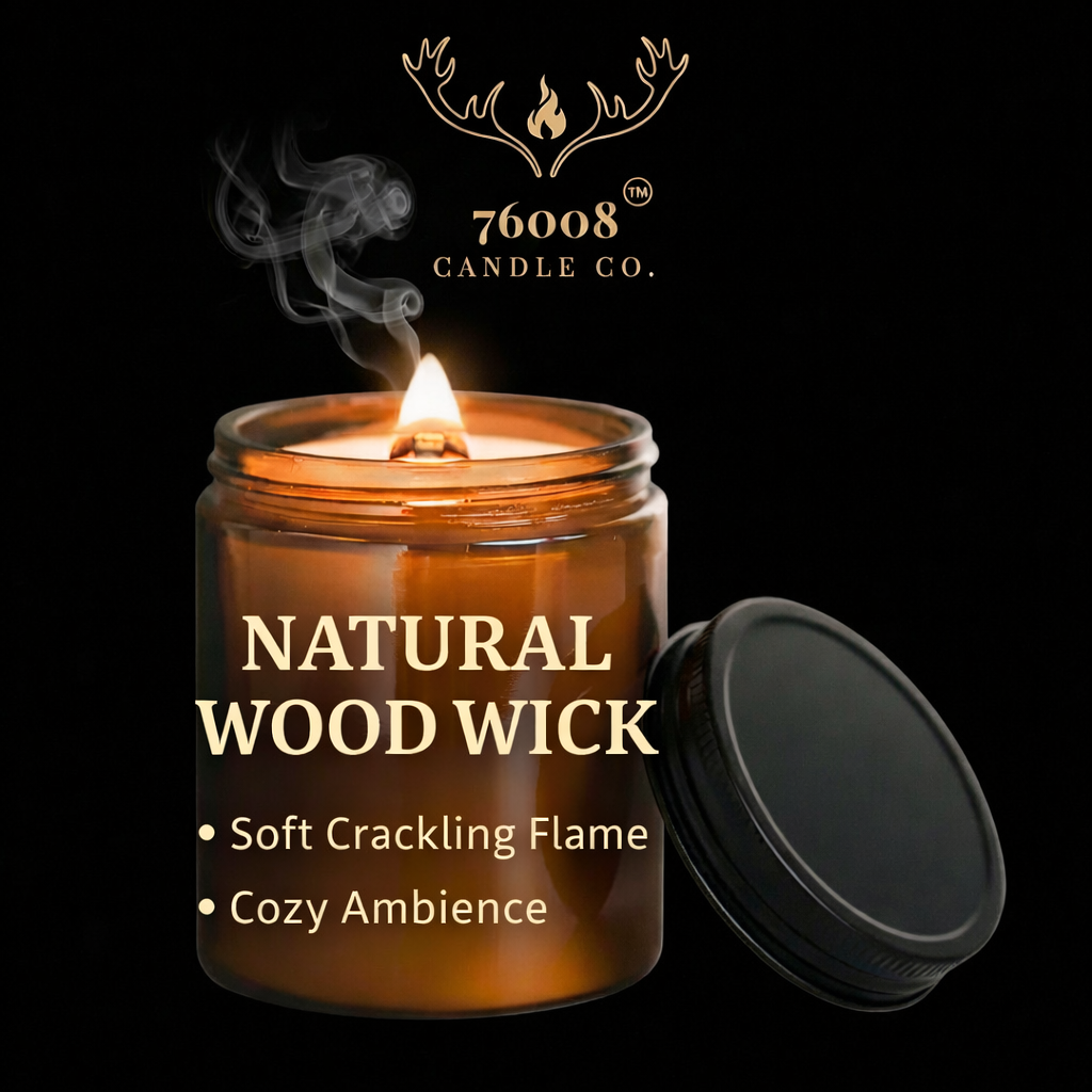 Leather Scented Candle for Men | Wood Wick Soy Candle | 76008 Candle Co